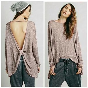 Free People Chasing You Open Twist Back Sweater in Grey/Purple